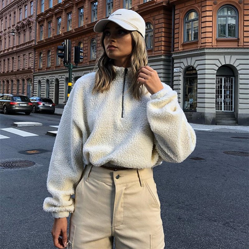 Women's Fleece Zip-Up Coat with Long Sleeves