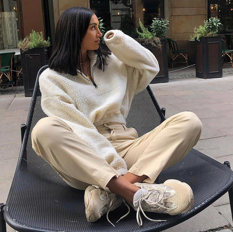 Women's Fleece Zip-Up Coat with Long Sleeves