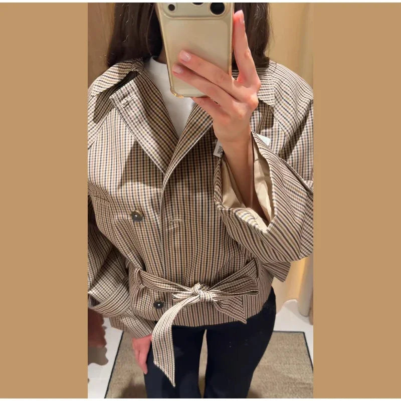 Women’s Plaid Cropped Jacket with Belt | FERANO MILANO