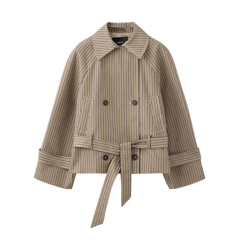 Belted Plaid Cropped Jacket