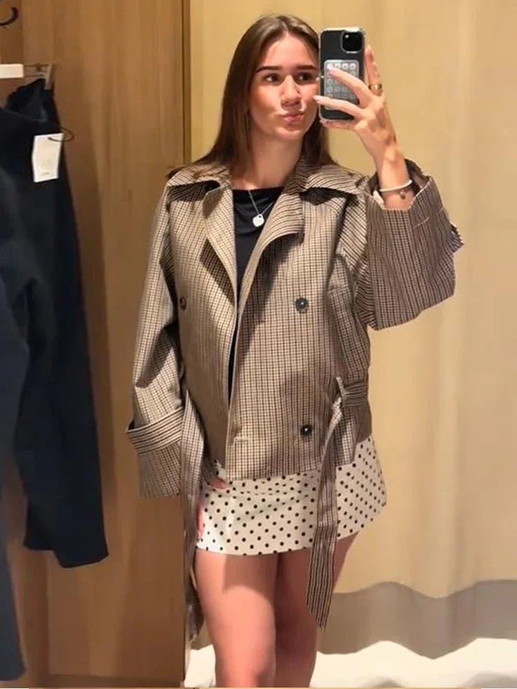 Women’s Plaid Cropped Jacket with Belt | FERANO MILANO