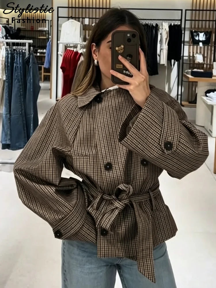 Women’s Plaid Cropped Jacket with Belt | FERANO MILANO
