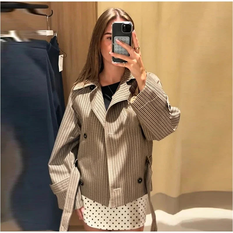 Women’s Plaid Cropped Jacket with Belt | FERANO MILANO