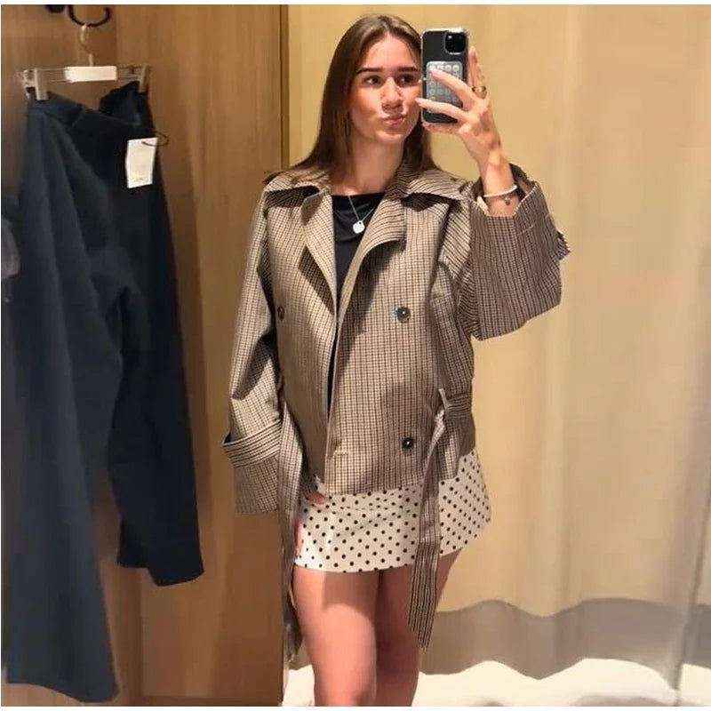 Women’s Plaid Cropped Jacket with Belt | FERANO MILANO